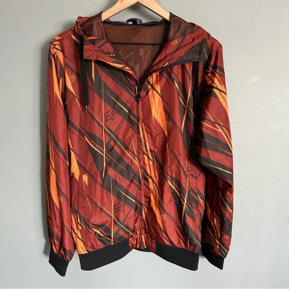 FOX‎ RACING ORANGE BLACK HOODED WINDBREAKER JACKET SMALL LIGHTWEIGHT